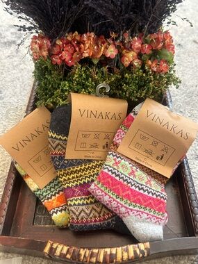 Set of 3 Women’s Patterned Winter Socks - Pink, Gray, Yellow, Orange